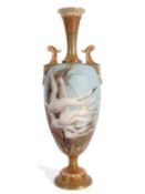 An impressive Royal Worcester vase, the central blue ground finely decorated with a group of swans