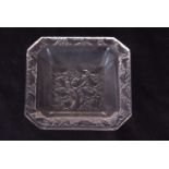 Lalique pin dish with moulded design of flowers, with original box, 9cm diam
