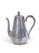 Victorian silver coffee pot of tapering baluster form, hollow looped handle, curved spout, Arabesque