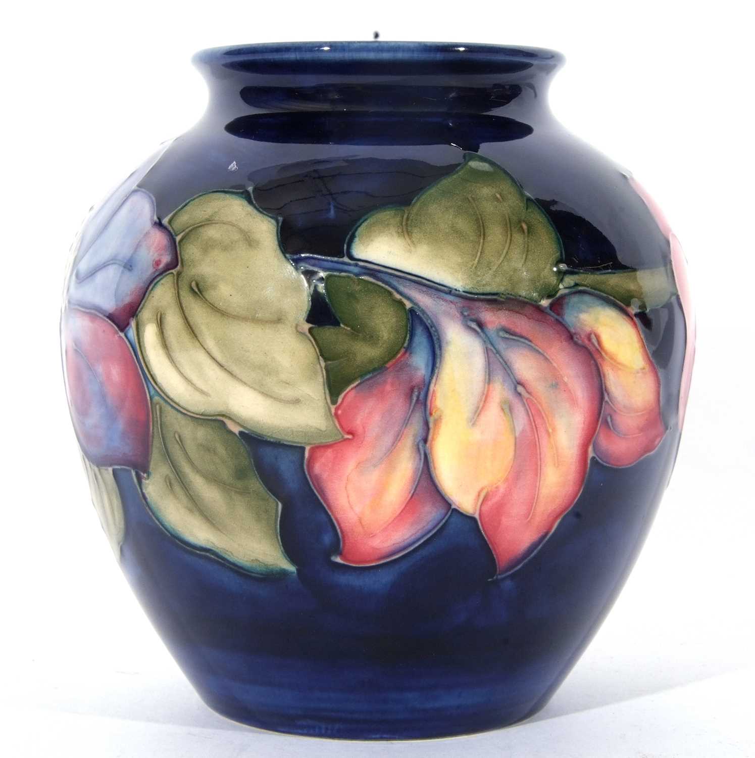 Moorcroft vase of bulbous form, mid-20th century, decorated with the anemone pattern on blue, - Image 3 of 4