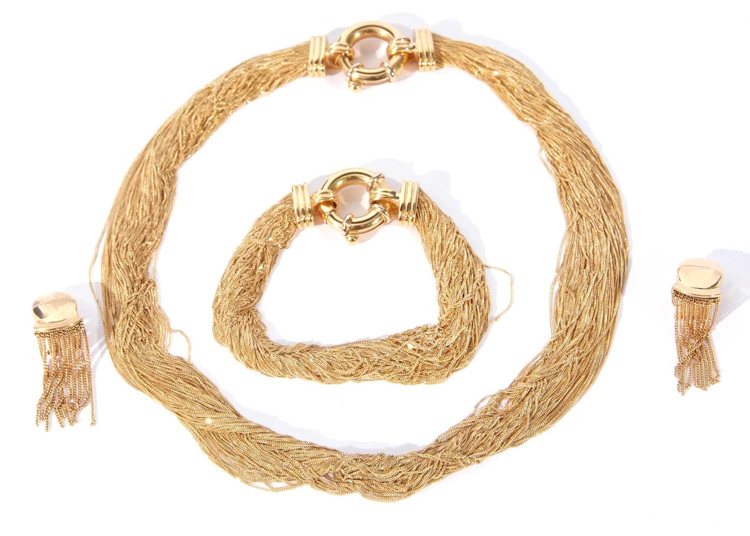 Modern Venetian 750 stamped multi-trace chain necklet, together with matching bracelet, and a pair - Image 2 of 5