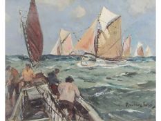 Rowland Fisher RA RMSA ROI (British, 1885-1969) 'Breton Thoniers – 1935', Oil on board, signed.