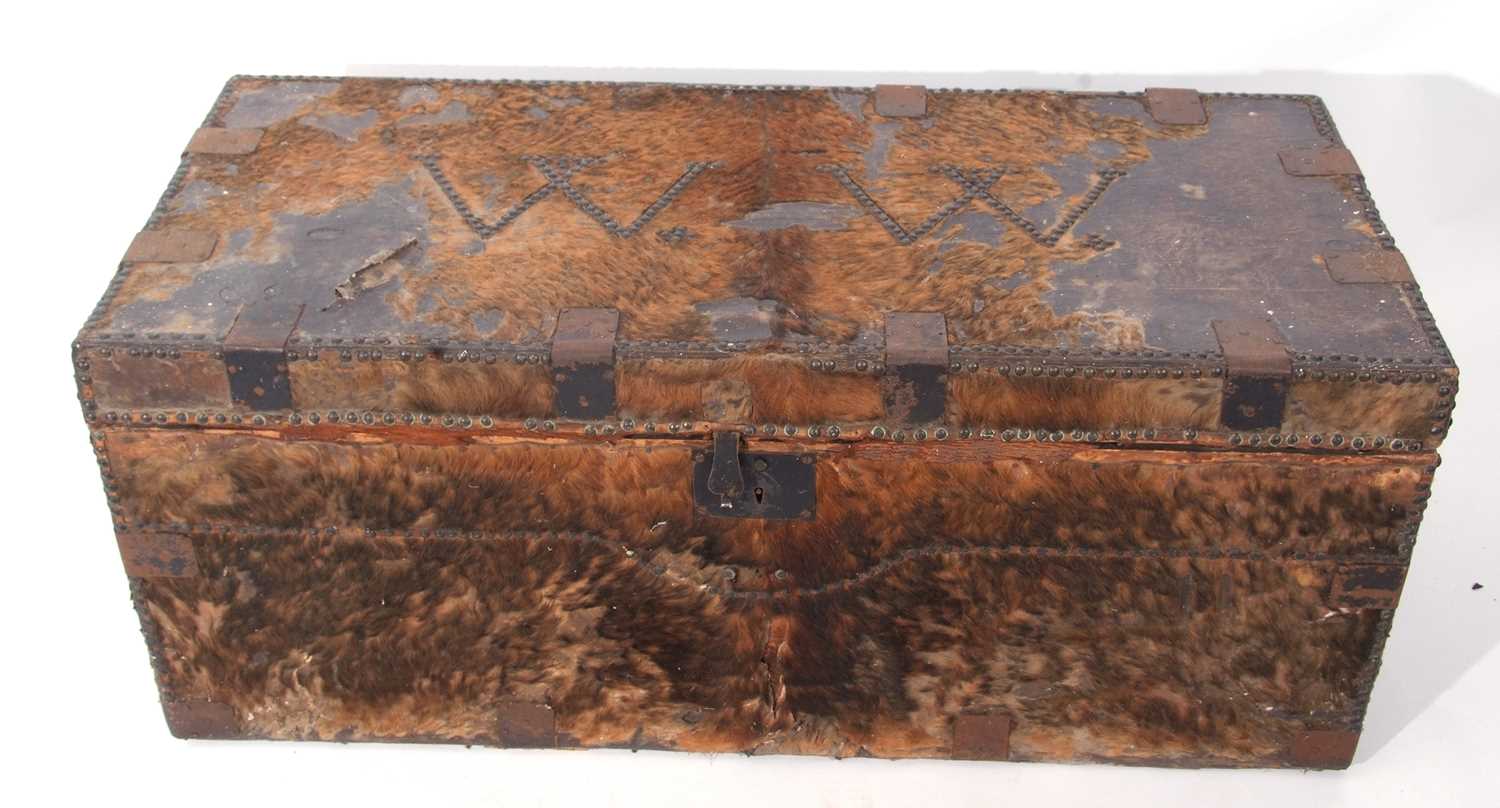 19th century pony skin mounted trunk of rectangular form, the lid with brass studded initials ' - Image 3 of 6