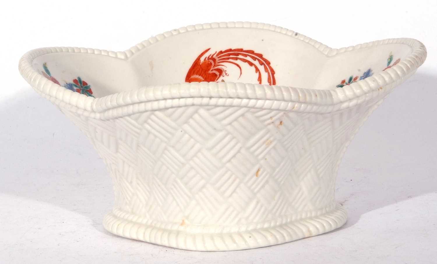 Very rare Chelsea raised anchor period quatrefoil basket decorated to the interior with a Kakiemon - Image 3 of 7