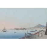 Continental School, 19th Century, An unidentified harbour with figures in the foreground ,