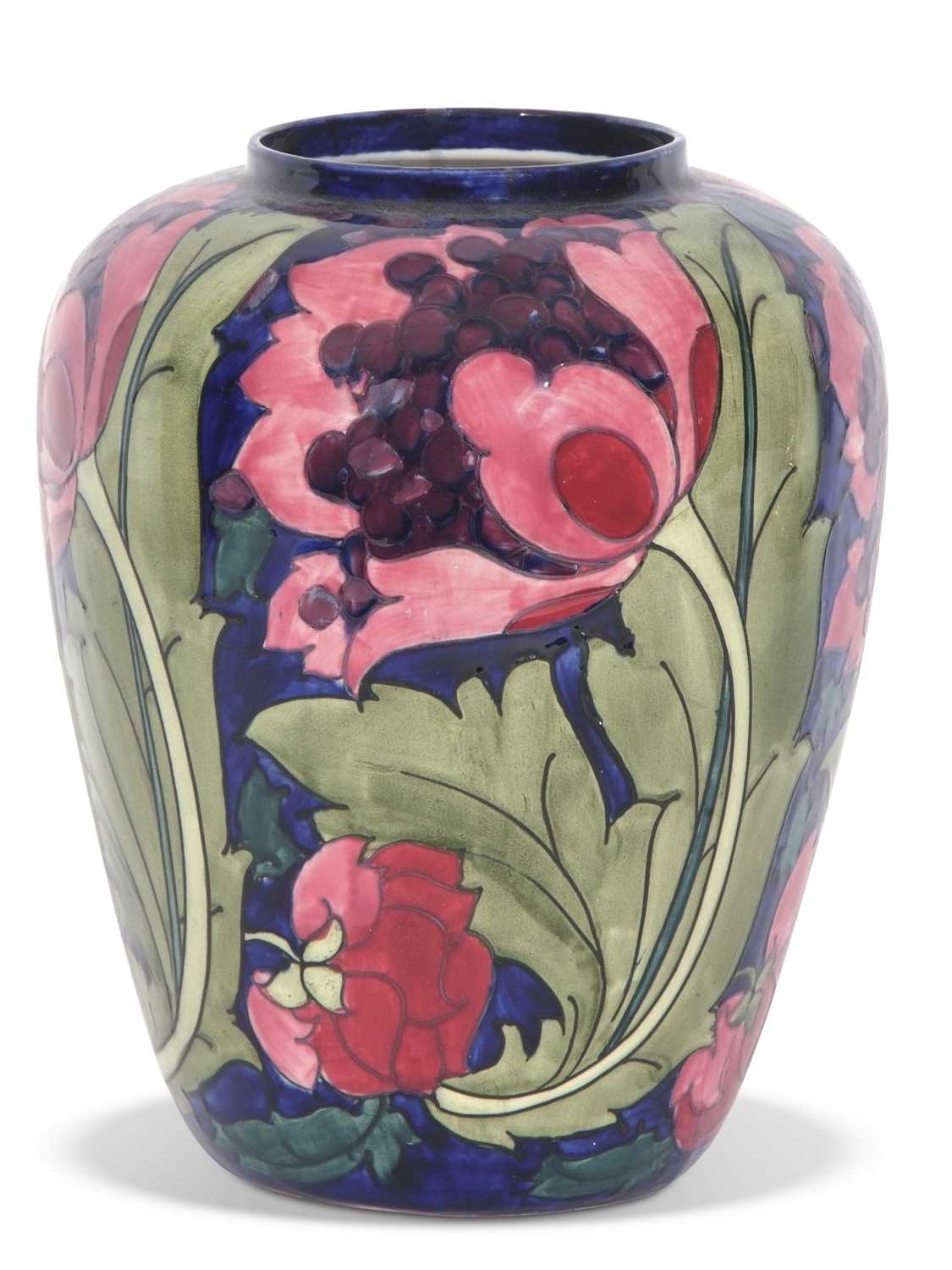 Bursley ware seed poppy style vase after a design by Charlotte Rhead, 21cm high