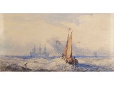 John Joseph Cotman (British 1814-1878), Shipping in the Medway, Watercolour, pencil, signed.