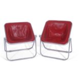 Giancarlo Piretti Castelli Plona, pair of mid-century chrome framed retro folding chairs with