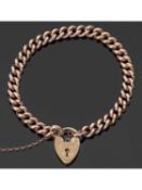 9ct gold curb link bracelet, half padlock fitting, 20cm long, g/w 22.4gms
