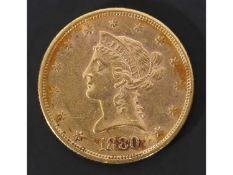 American $10 gold coin dated 1880