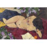 Russian School, Contemporary, A Reclining Female Nude , Oil on canvas, indistinctly signed.