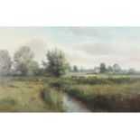 J. G. Mace (British Contemporary), Norfolk Landscape with livestock overlooked by a farm, Oil on