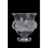 Modern Lalique Dampierre vase, the central frieze decorated with sparrows interspersed with vines,