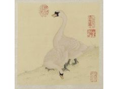 Chinese, 20th Century, A Pair of Mute Swans , Mixed media. 10x12ins