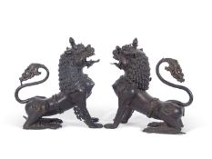 Large pair of late Qing dynasty bronze dragon censers, 34cm high (2)