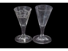 Two 18th century glasses, one with engraved design, the other clear glass (2)