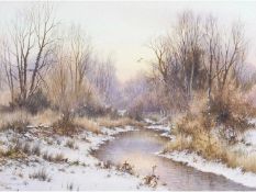 Colin Burns (British, b. 1944), Winter – Ranworth, Watercolour, signed. 16x19ins