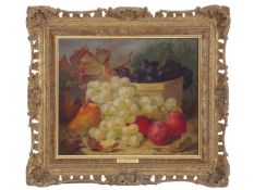 Eloise Harriet Stannard (British, 1829-1914), Still Life with Grapes, plums and a pear, Oil on