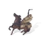 Franz Bergman (1838-1894) cold painted bronze model of an Arabian horseman on a rearing horse,