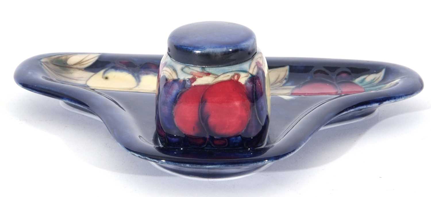 Mid-20th century Moorcroft pottery inkwell with the Wisteria pattern, stamp and signature to base, - Image 5 of 8