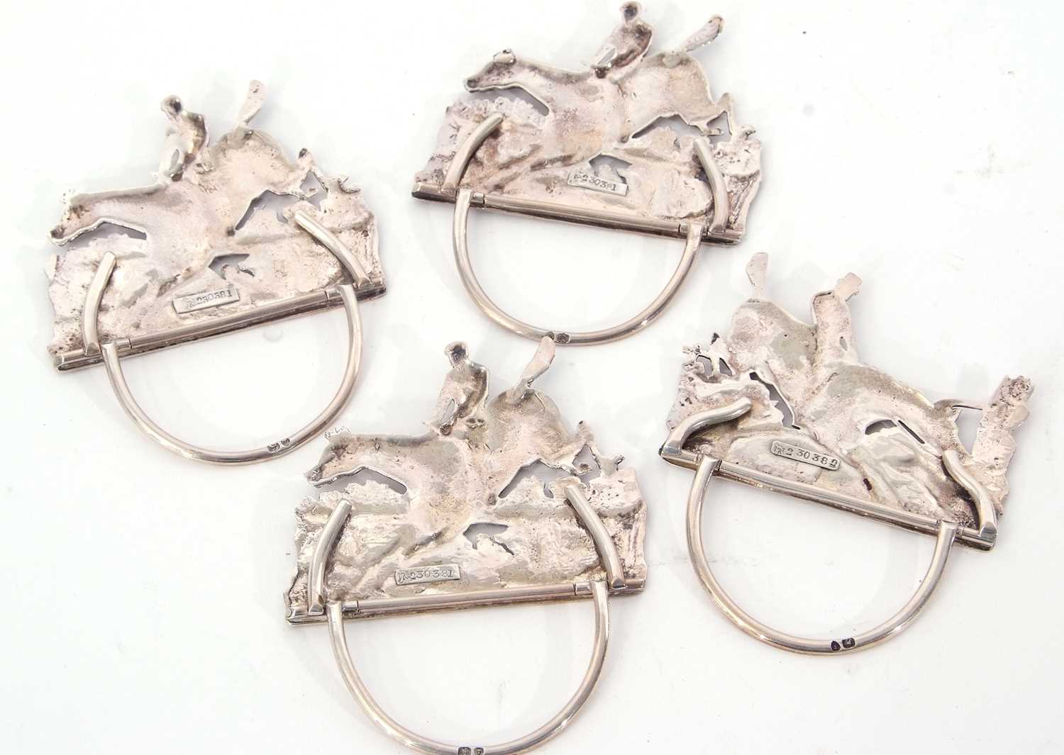 Of equestrian interest - a fine set of four late Victorian silver menu holders in the form of horses - Image 4 of 5