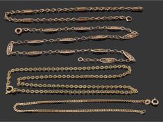 Mixed Lot: two 750 stamped chains, 11.6gms, together with two 9ct stamped chains, 11.2gms, (4)