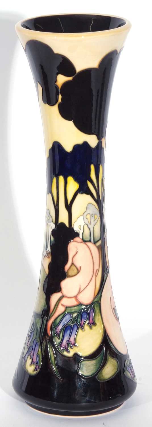 Large Moorcroft trial vase with children in a stylised wooded landscape on a predominantly yellow - Image 3 of 4