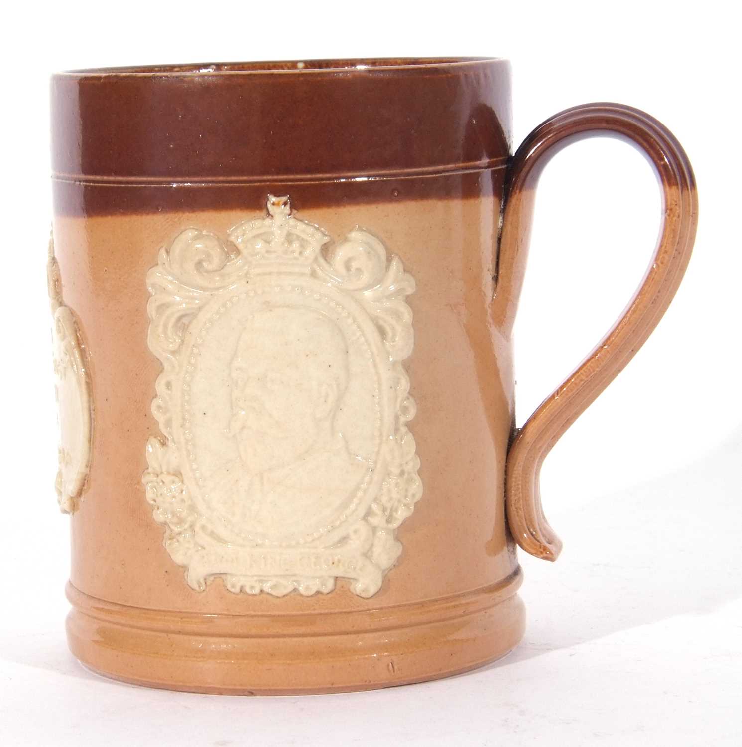 Rare Doulton Lambeth tankard commemorating George V, with central panel in relief marked 'Horning - Image 3 of 5