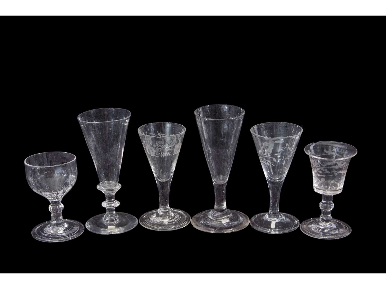 Group of six various 18th century drinking glasses (some chips) (6)