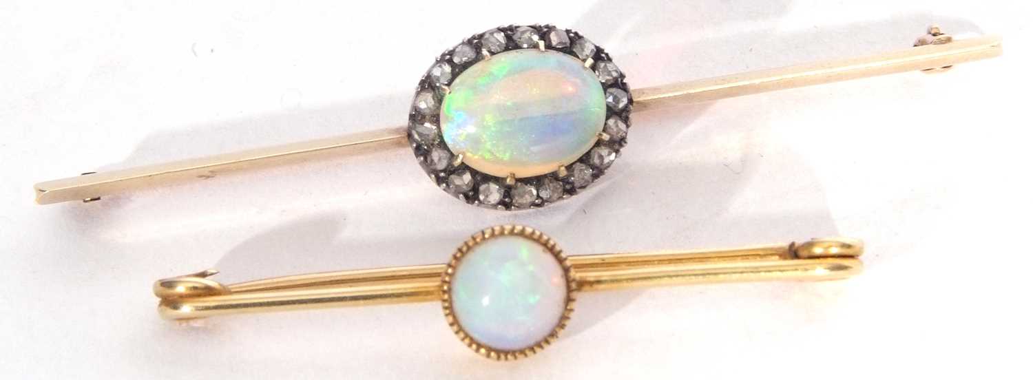 Mixed Lot: antique opal and diamond brooch, the oval cabochon opal within a surround of rose cut - Image 3 of 5
