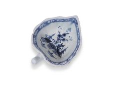 Lowestoft porcelain butter boat, the interior with chinoiserie design and twig handle