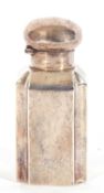 Victorian silver encased scent bottle of rectangular form with fluted corners, hinged lid,