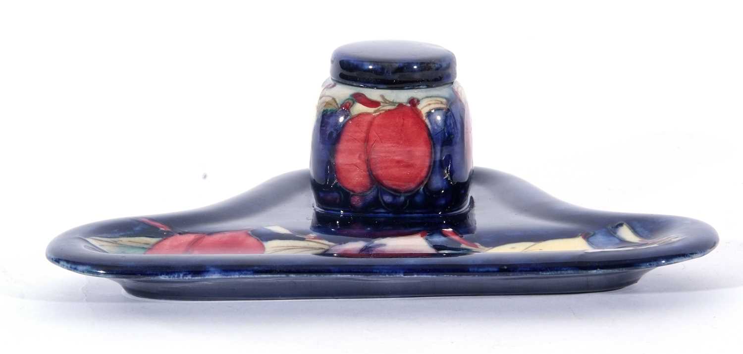 Mid-20th century Moorcroft pottery inkwell with the Wisteria pattern, stamp and signature to base, - Image 2 of 8