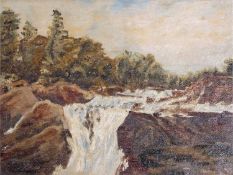 Sir John Alfred Arnesby Brown RA (1866-1955) Waterfall, Wales , Oil on canvas, signed. 12x16ins