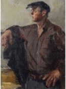 Arseny Semenov (Russian 1911-1992), Portrait of a Worker, 1962, Oil on canvas, signed. 23x17ins