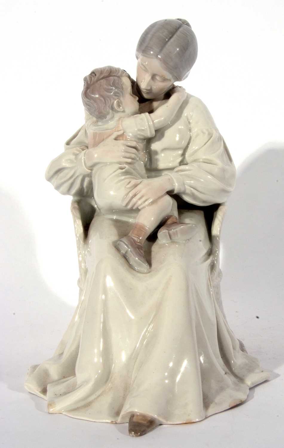 Large Royal Copenhagen model of a lady seated in a chair with small child in her lap, the base - Image 2 of 6