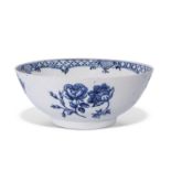 Large Lowestoft bowl with a painted design of flower heads, the interior with elaborate hatched