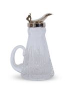 Elizabeth II fluted cut glass whisky tot of typical form with glass handle and hinged hallmarked