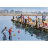 Lanyu Wang-Kemp (British/Chinese, contemporary) Crabbing at Walberswick, Watercoloour, Signed 10.5 x