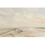 Graham Howlett (British, 1943-2021), A Dory at Low Tide , Watercolour, signed. 13.5x21ins
