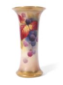 Royal Worcester cylindrical vase with everted rim, finely painted with blackberries, signed by Kitty