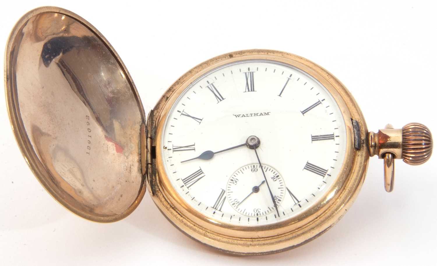 Last quarter of 19th/early 20th century Gents gold plated Waltham full hunter pocket watch with - Image 2 of 5