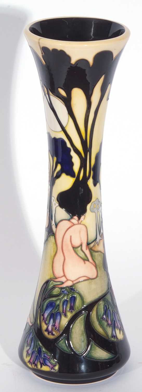 Large Moorcroft trial vase with children in a stylised wooded landscape on a predominantly yellow - Image 2 of 4