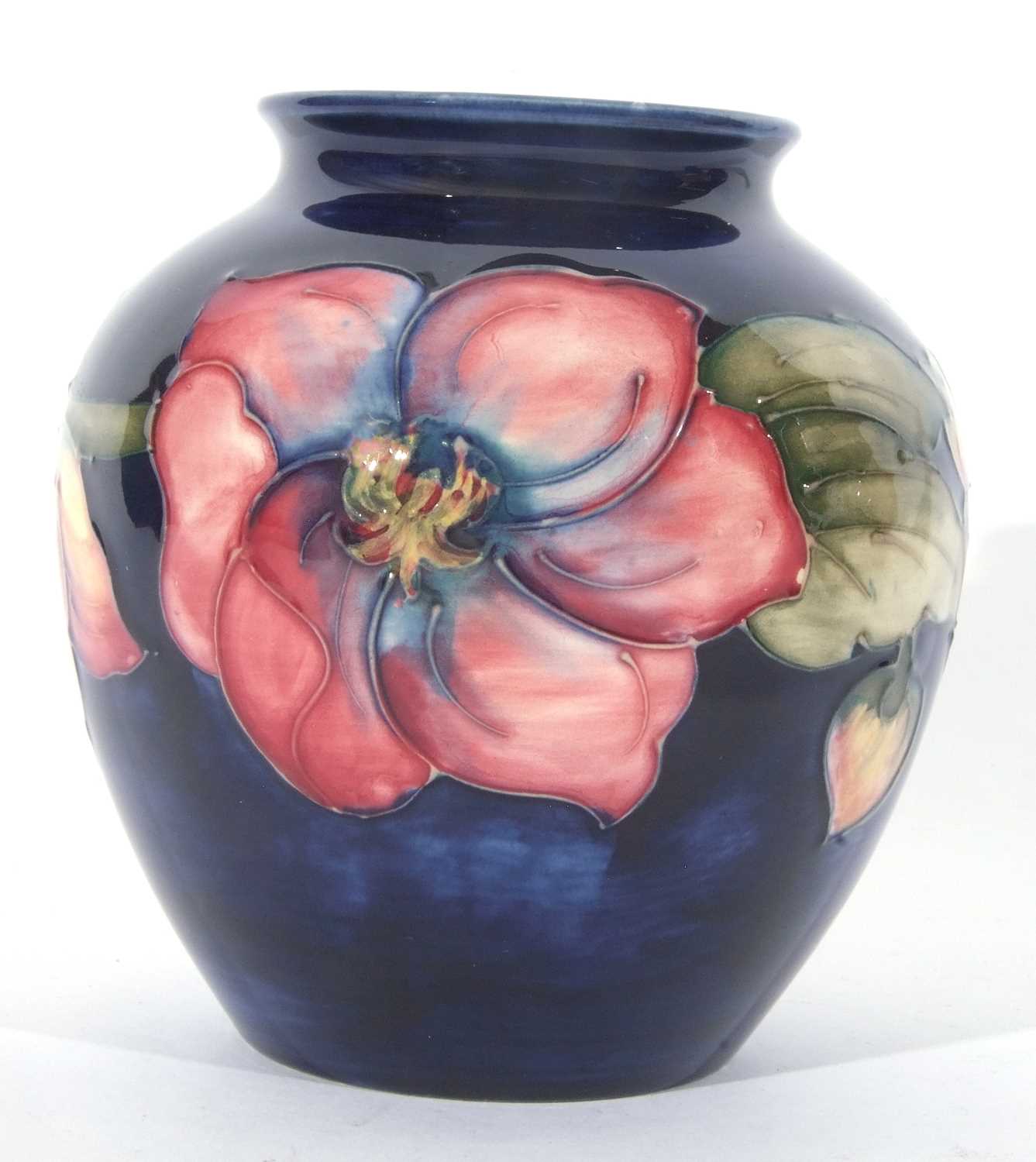 Moorcroft vase of bulbous form, mid-20th century, decorated with the anemone pattern on blue, - Image 2 of 4