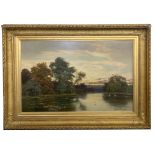 Arthur de Breanski (British fl.1872-1890), River Landscape, possibly the Thames , Oil on canvas,