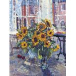 Geoffrey Chatten RBA (British, b. 1938-), Sunflowers , Oil on board, signed. 49x36ins