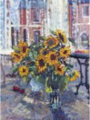 Geoffrey Chatten RBA (British, b. 1938-), Sunflowers , Oil on board, signed. 49x36ins