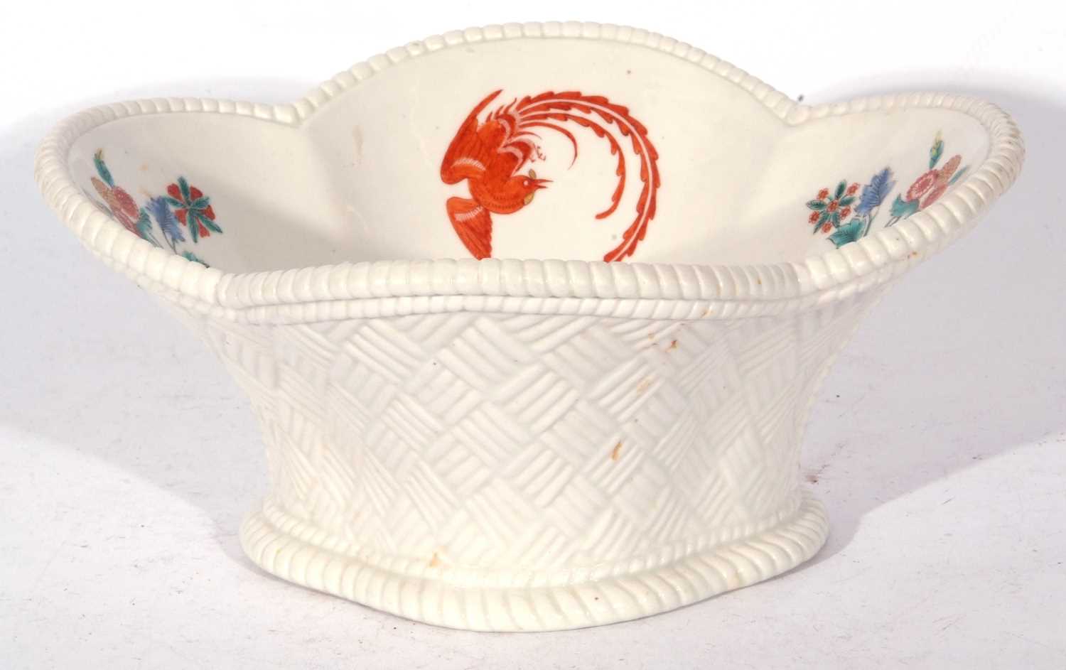 Very rare Chelsea raised anchor period quatrefoil basket decorated to the interior with a Kakiemon - Image 2 of 7