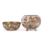 Satsuma bowl with typical gilt decoration, the interior with a dragon, exterior with Japanese