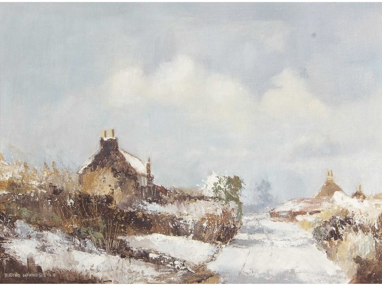 David Hardcastle (British, Contemporary), Damgate Lane in Snow , Oil on canvas, signed. 14x18ins